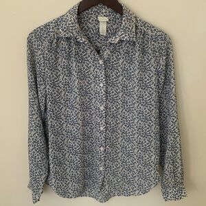 H&M Floral pomegranate flowy boho polyester navy cream button down shirt SZ 4